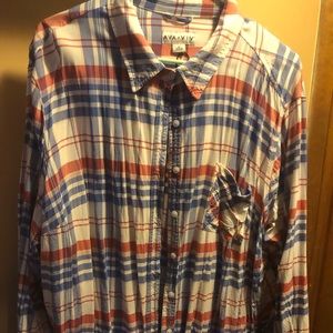 Red white and blue plaid shirt